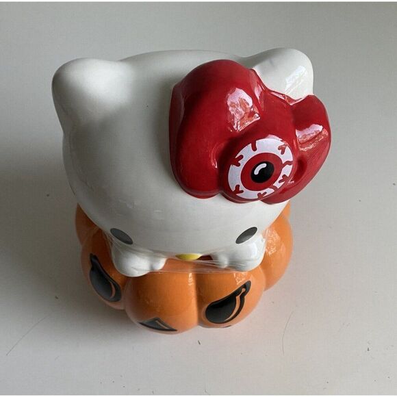 Hello Kitty Halloween Large Jack-o-Lantern Pumpkin Ceramic Cookie Jar NEW - Picture 9 of 10